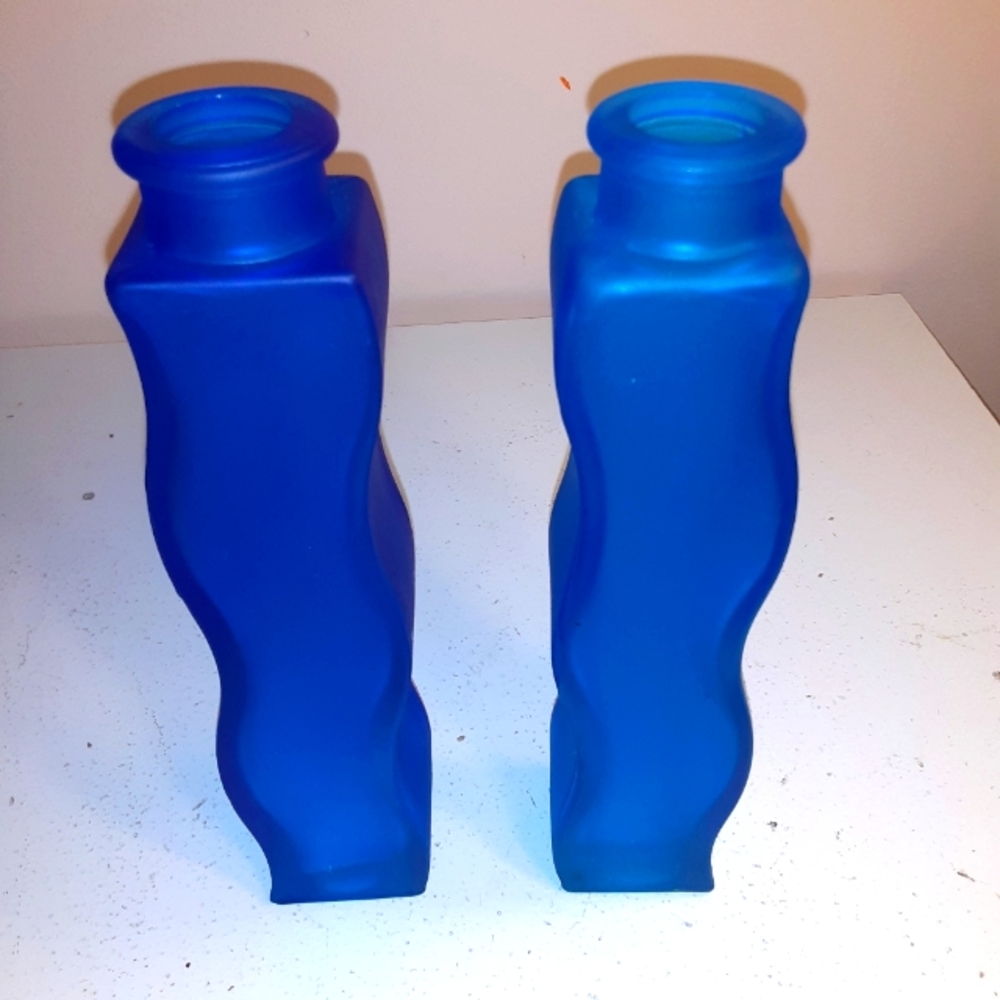 Pair of matching cobalt blue bottle vases